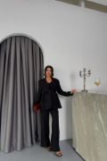 YANLARI KUŞAK DETAYLI CEKET -YELEK - PANTOLON TAKIM - Siyah resmi